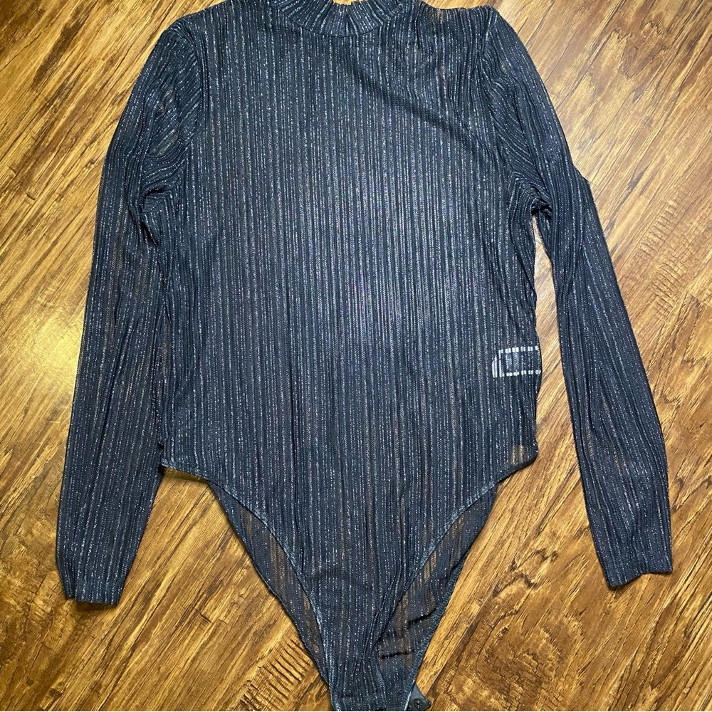 black shimmer body suit